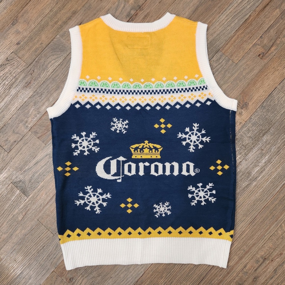 Corona Beer Knit Mens Sweater Vest‎ Christmas Feliz Navidad Size Medium Cerveza - Picture 5 of 8